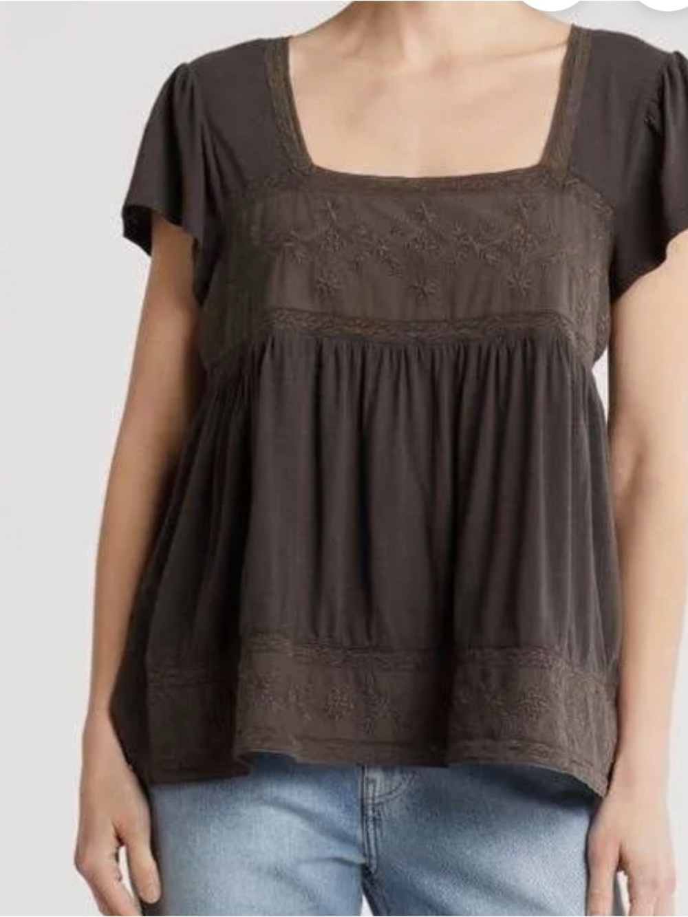 Lucky Brand Black Embroidered Scoop Neck Tunic used once like new